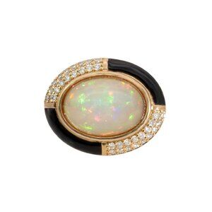 5.37Ct Ethiopian Opal Ring in Solid 14K Gold with Natural Diamond Accents